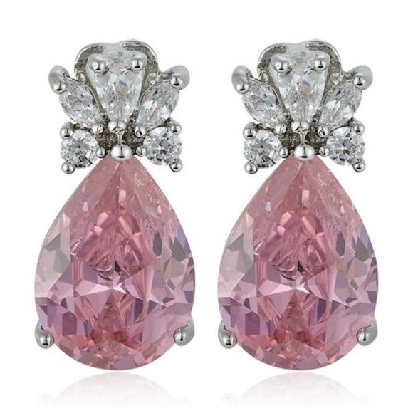 Pink Sapphire CZ Pear Shape Earrings - Picture 2 of 4